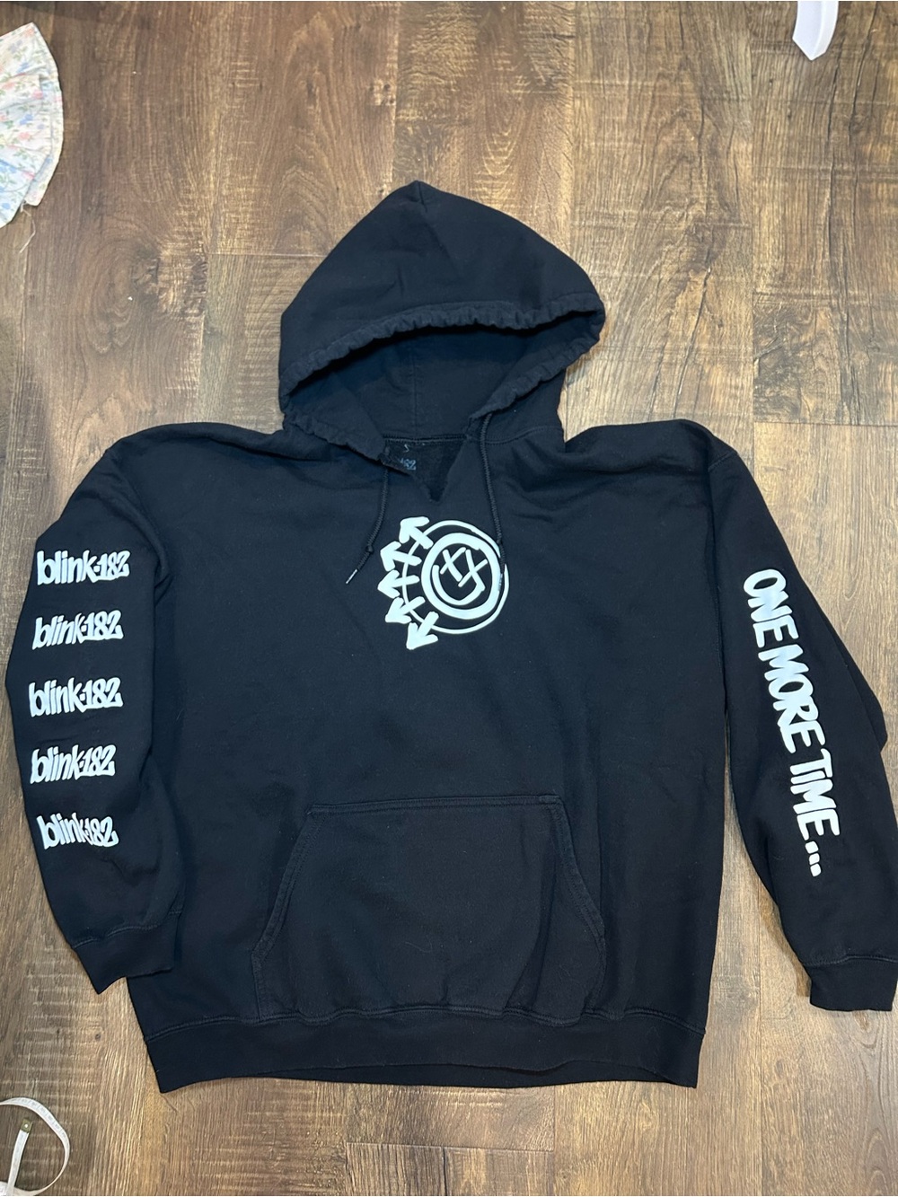Black Blink-182 Graphic Hoodie with Sleeve Prints